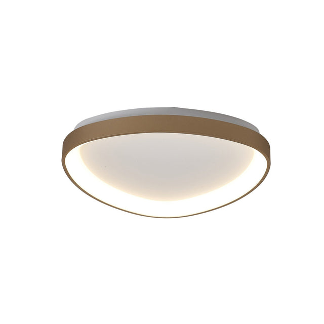 Mantra Niseko triangular flush ceiling light with gold metal frame and opal diffuser, integrated CCT dimmable LED, shown on a white background.