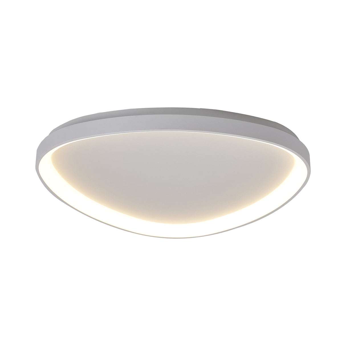 Mantra Niseko 50W LED triangular flush ceiling light with white acrylic diffuser and white metal frame, shown on a plain white background.