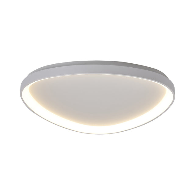 Mantra Niseko 50W LED triangular flush ceiling light with white acrylic diffuser and white metal frame, shown on a plain white background.