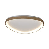 Mantra Niseko triangular flush ceiling light in gold metal with integrated CCT dimmable LED and curved diffuser, shown on a plain white background.