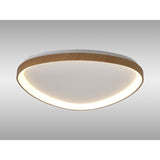 Mantra Niseko triangular LED flush ceiling light with softly rounded corners and a light brown wood-effect frame, shown against a plain background.