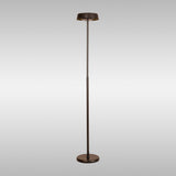 The Noa II Touch Dimmer LED Floor Lamp 15W 3000K in Black features a sleek, minimalist design with a round base and flat shade—ideal for contemporary spaces seeking modern lighting.
