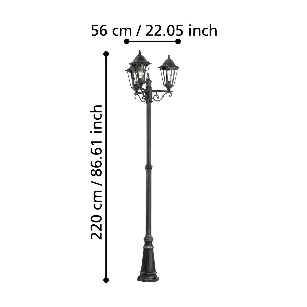 Nolmane 3 Light Lamp Post - Black & Silver Patina
