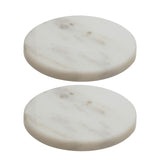 Set of 2 Round Veined Marble Coasters with Base Pads - White