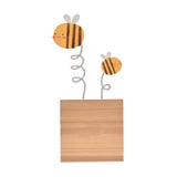 Two Bees on Coiled Stems Freestanding Metal Plaque - Brown