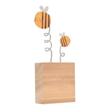 Two Bees on Coiled Stems Freestanding Metal Plaque - Brown