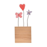 Heart Butterfly and Flower Freestanding Metal Plaque - Brown