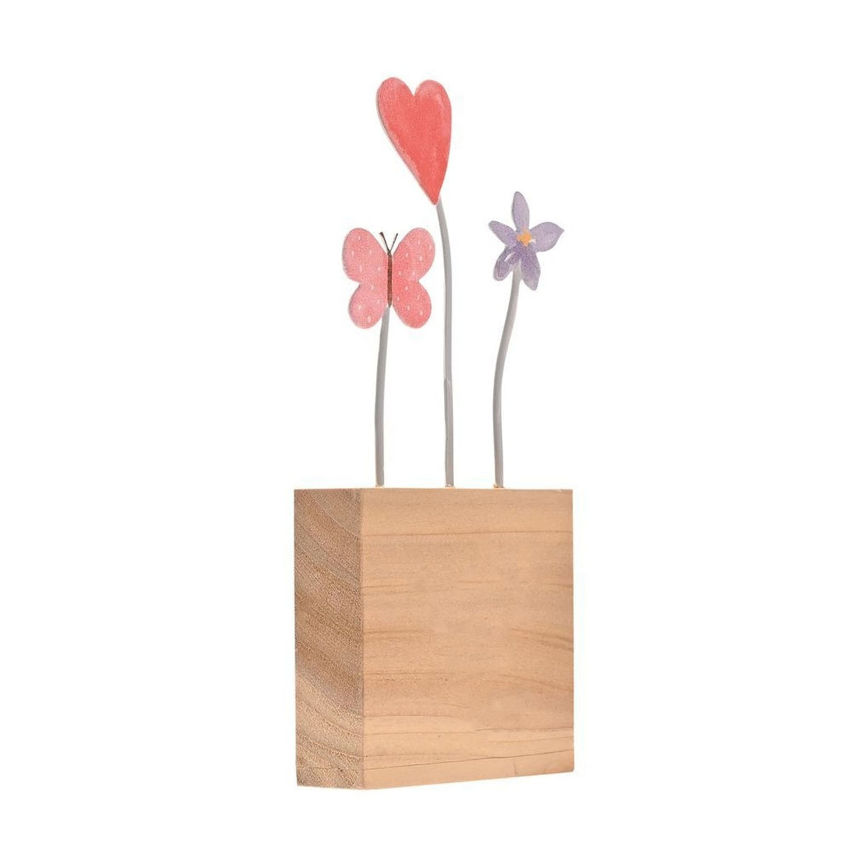 Heart Butterfly and Flower Freestanding Metal Plaque - Brown