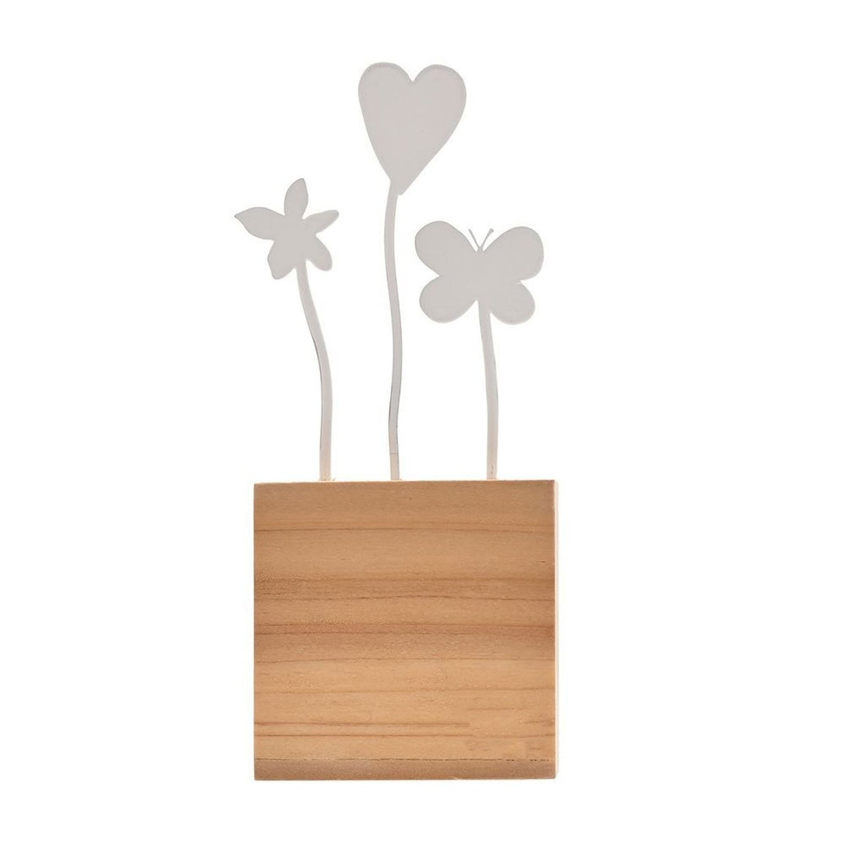 Heart Butterfly and Flower Freestanding Metal Plaque - Brown