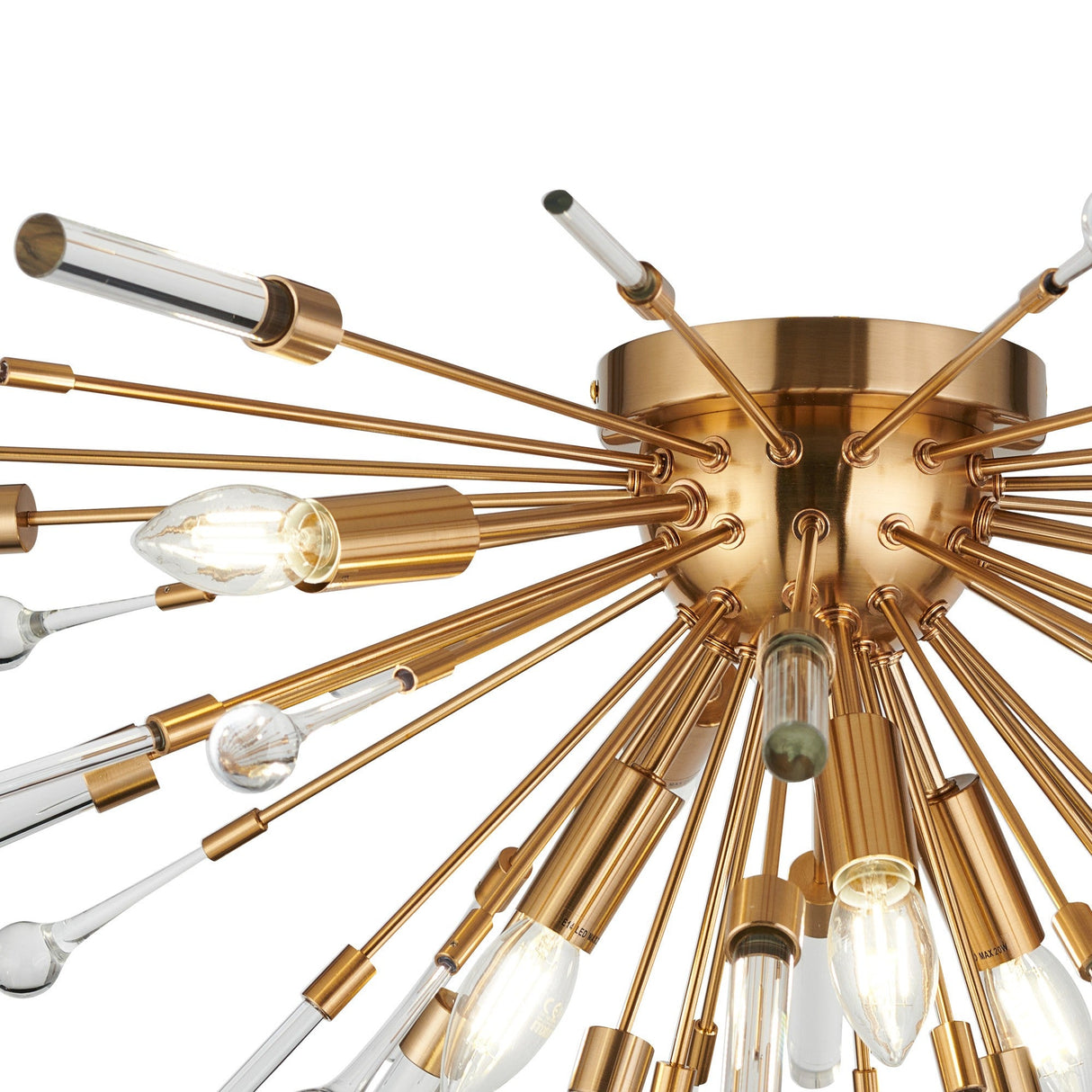 Noon 6 Light Glass Semi-Flush Ceiling Light - Antique Gold