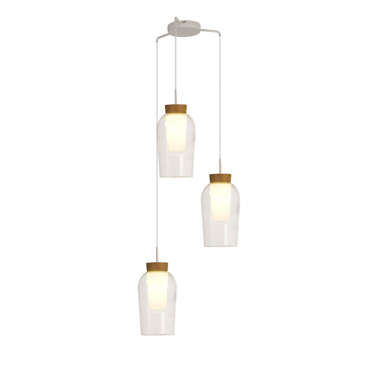 Nora 3 Light Frosted Glass Cluster Pendant Light - White & Brown