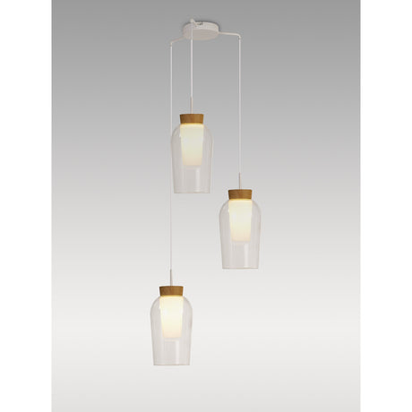 Nora 3 Light Frosted Glass Cluster Pendant Light - White & Brown