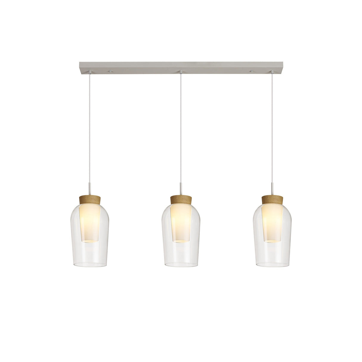 Nora 3 Light Glass Bar Pendant Light - White & Frosted