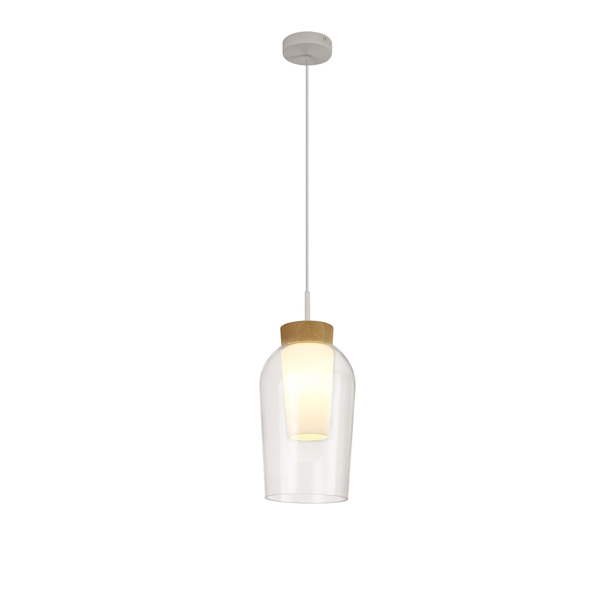 Nora 18cm Adjustable 1 Light Glass Pendant Light - White & Frosted