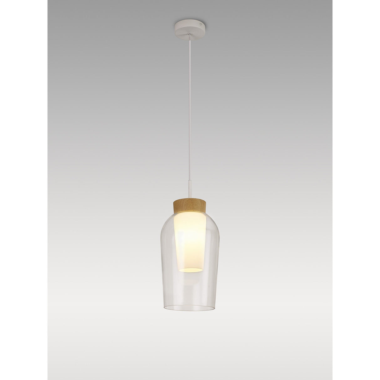 Nora 18cm Adjustable 1 Light Glass Pendant Light - White & Frosted