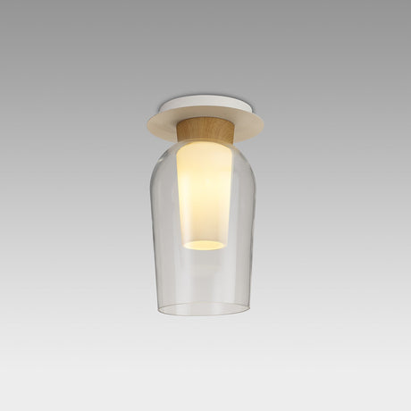 Nora 1 Light Semi-Flush Glass Ceiling Light - White/Brown