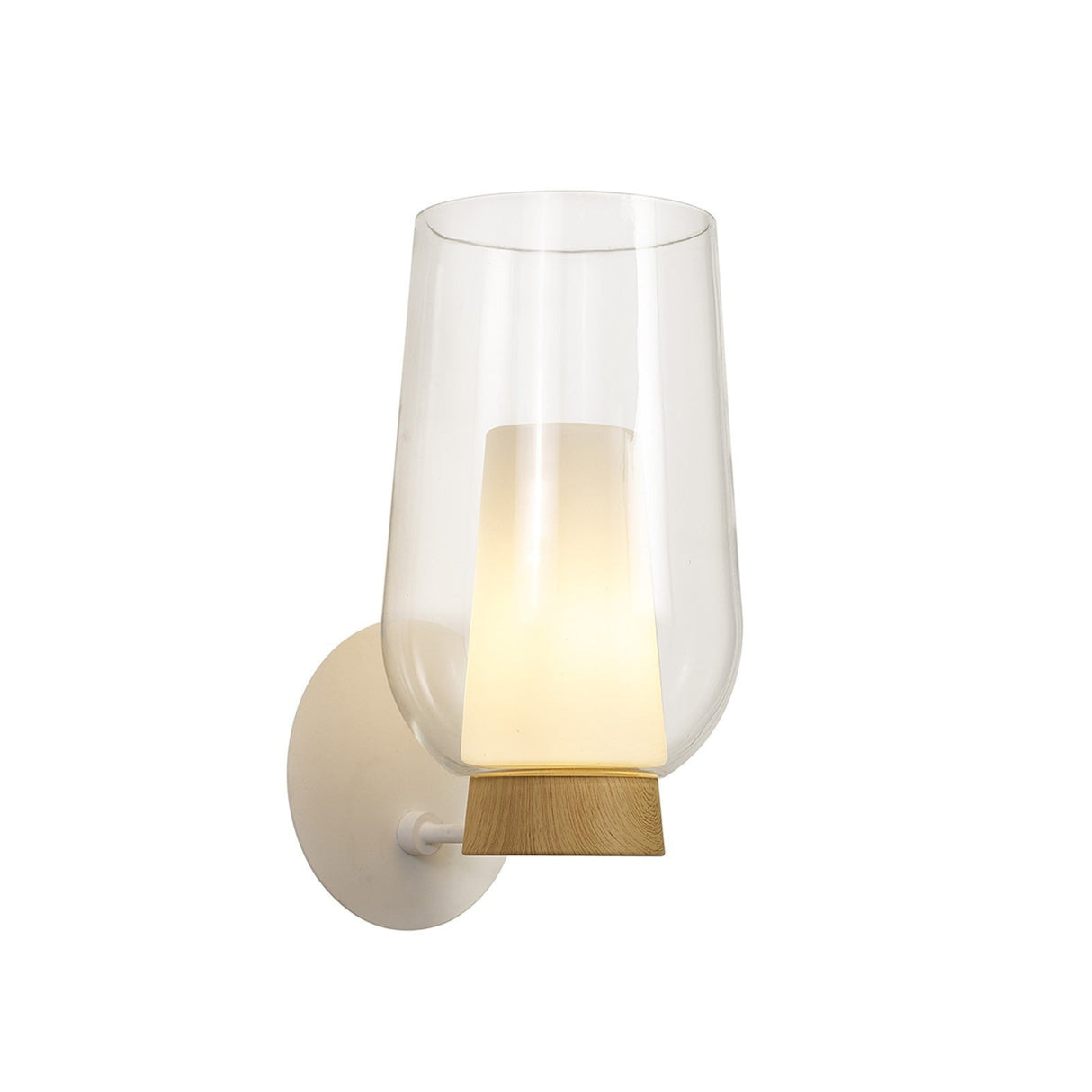 Nora 1 Light Glass Wall Light - White/Wood