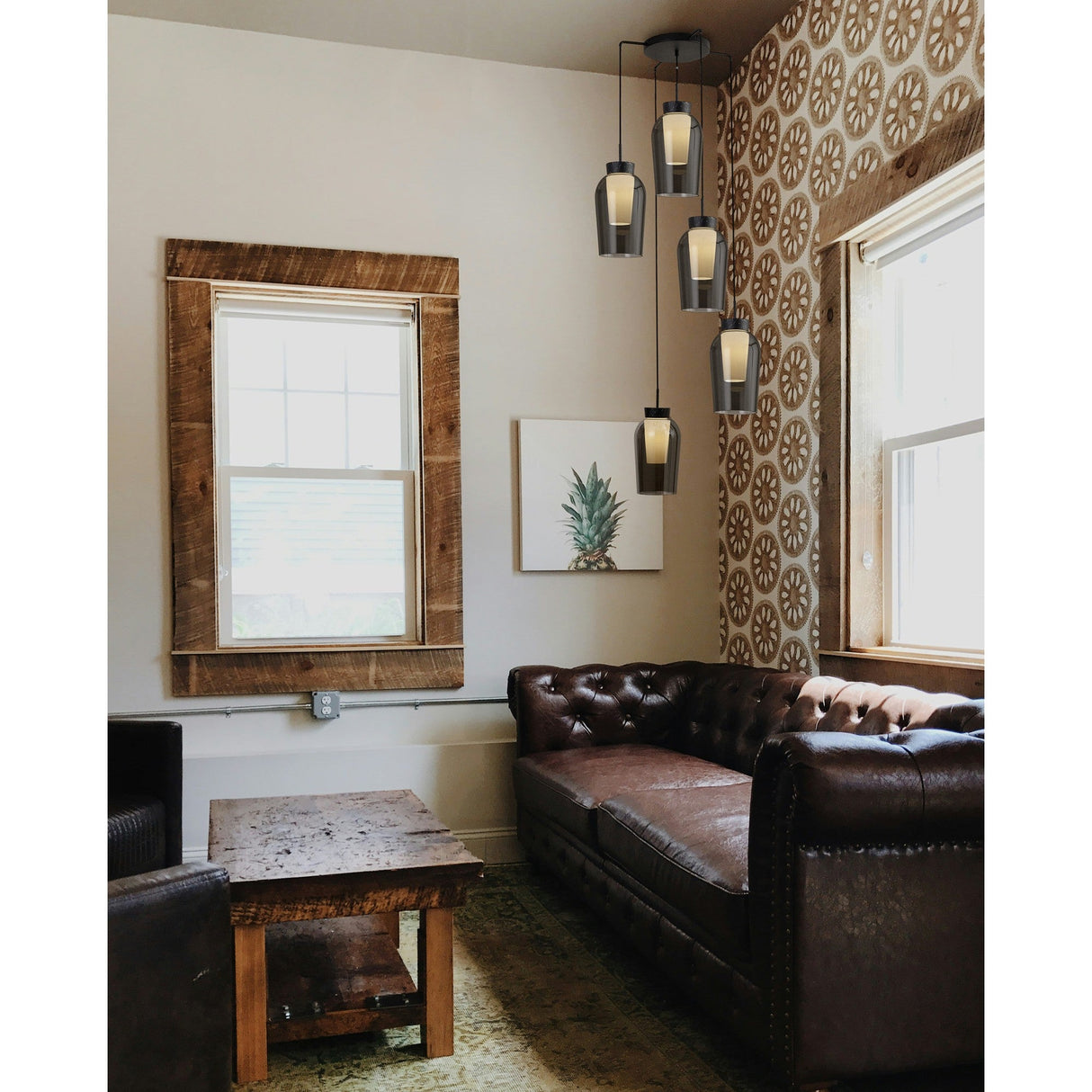 Nora 5 Light Frosted Glass Cluster Pendant Light - Black Marble & Chrome