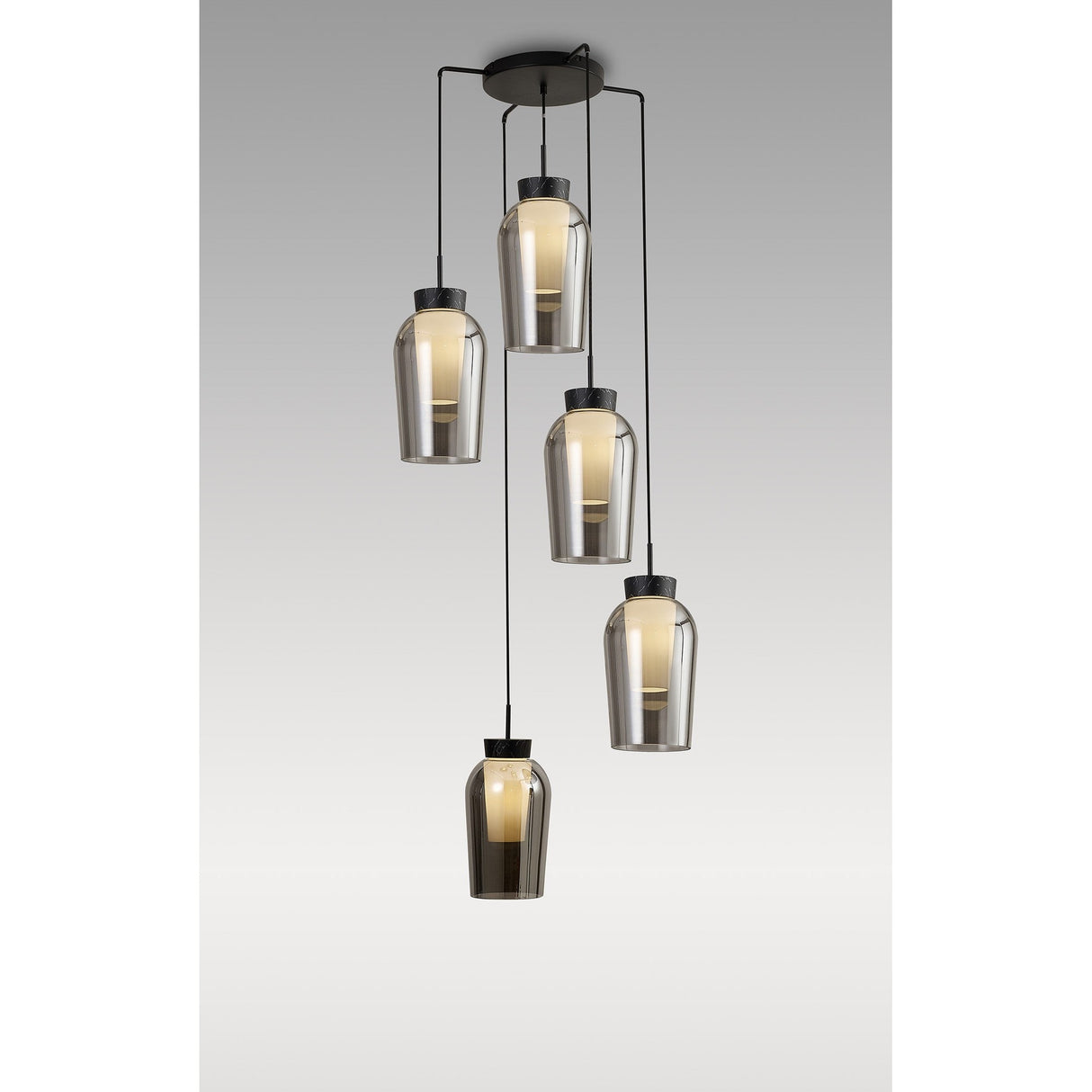 Nora 5 Light Frosted Glass Cluster Pendant Light - Black Marble & Chrome