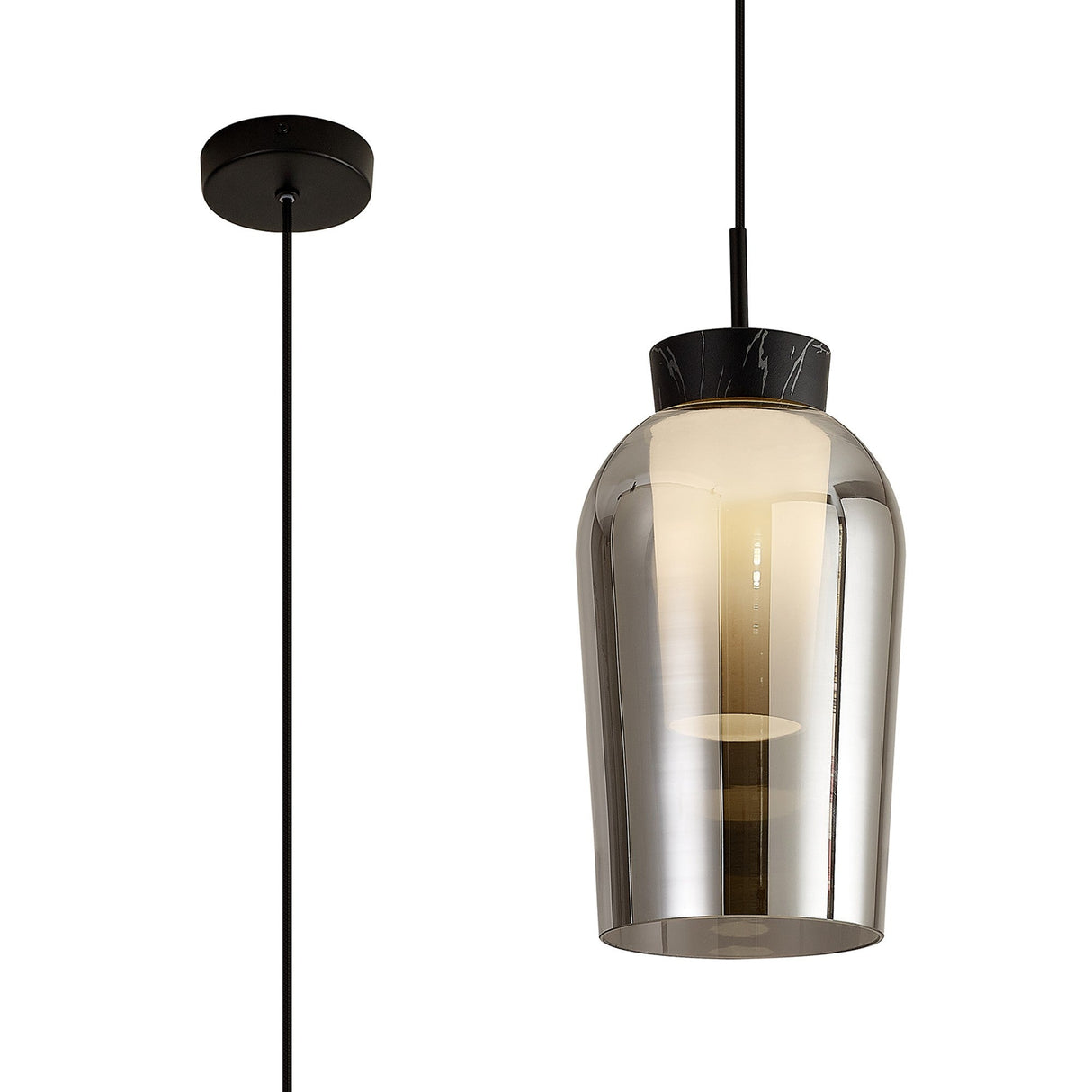 Nora 18cm Adjustable 1 Light Glass Pendant Light - Black & Frosted