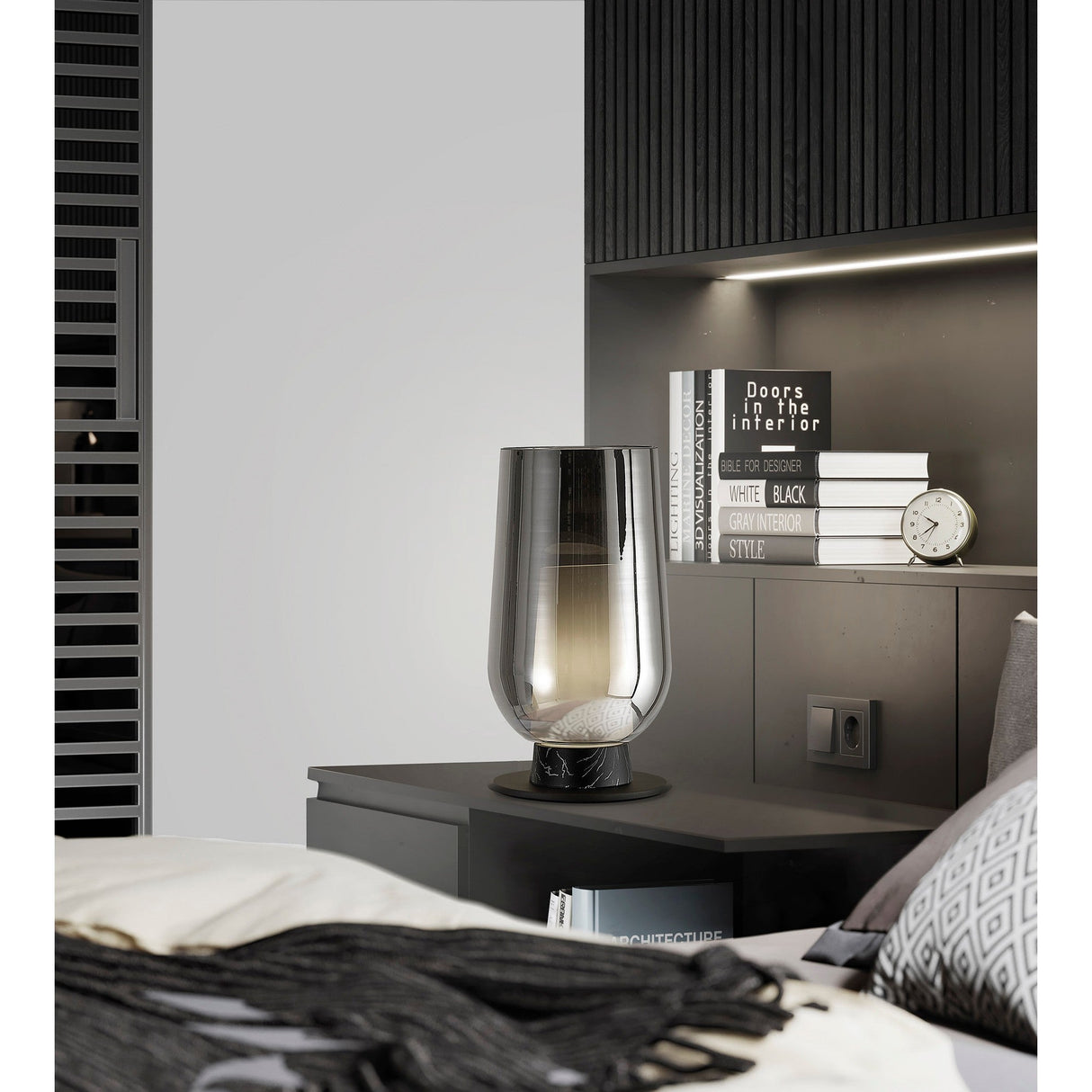 Nora 1 Light Chrome Glass With Frosted Inner & Wood Table Lamp - Black
