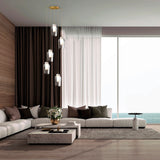 Nora 5 Light Frosted Glass Cluster Pendant Light - Gold & White