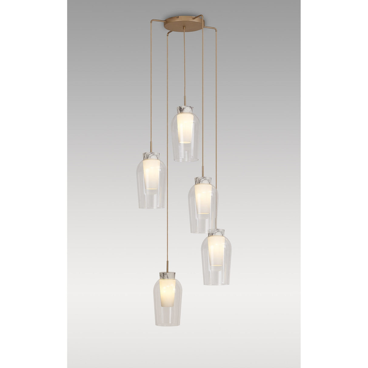 Nora 5 Light Frosted Glass Cluster Pendant Light - Gold & White