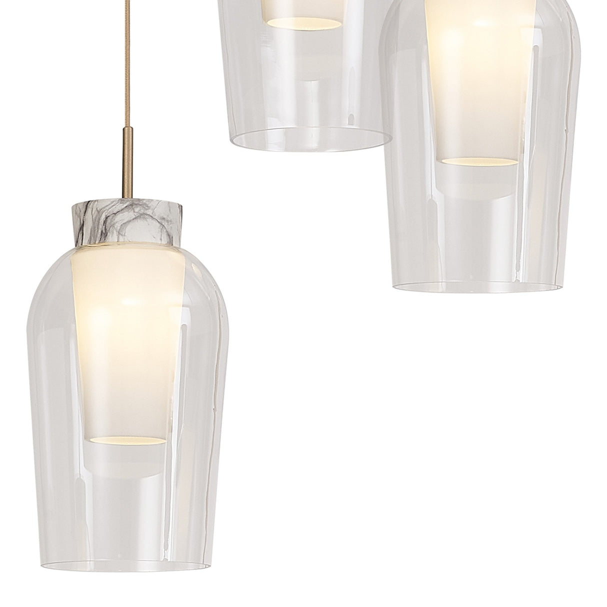 Nora 3 Light Frosted Glass Cluster Pendant Light - Gold & White