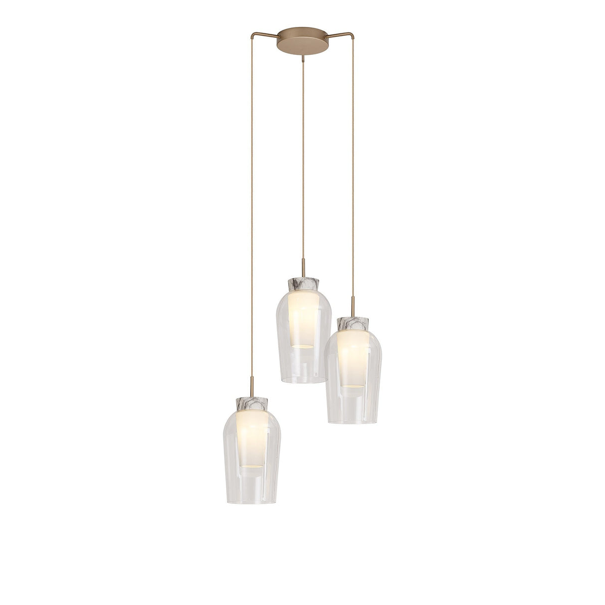 Nora 3 Light Frosted Glass Cluster Pendant Light - Gold & White