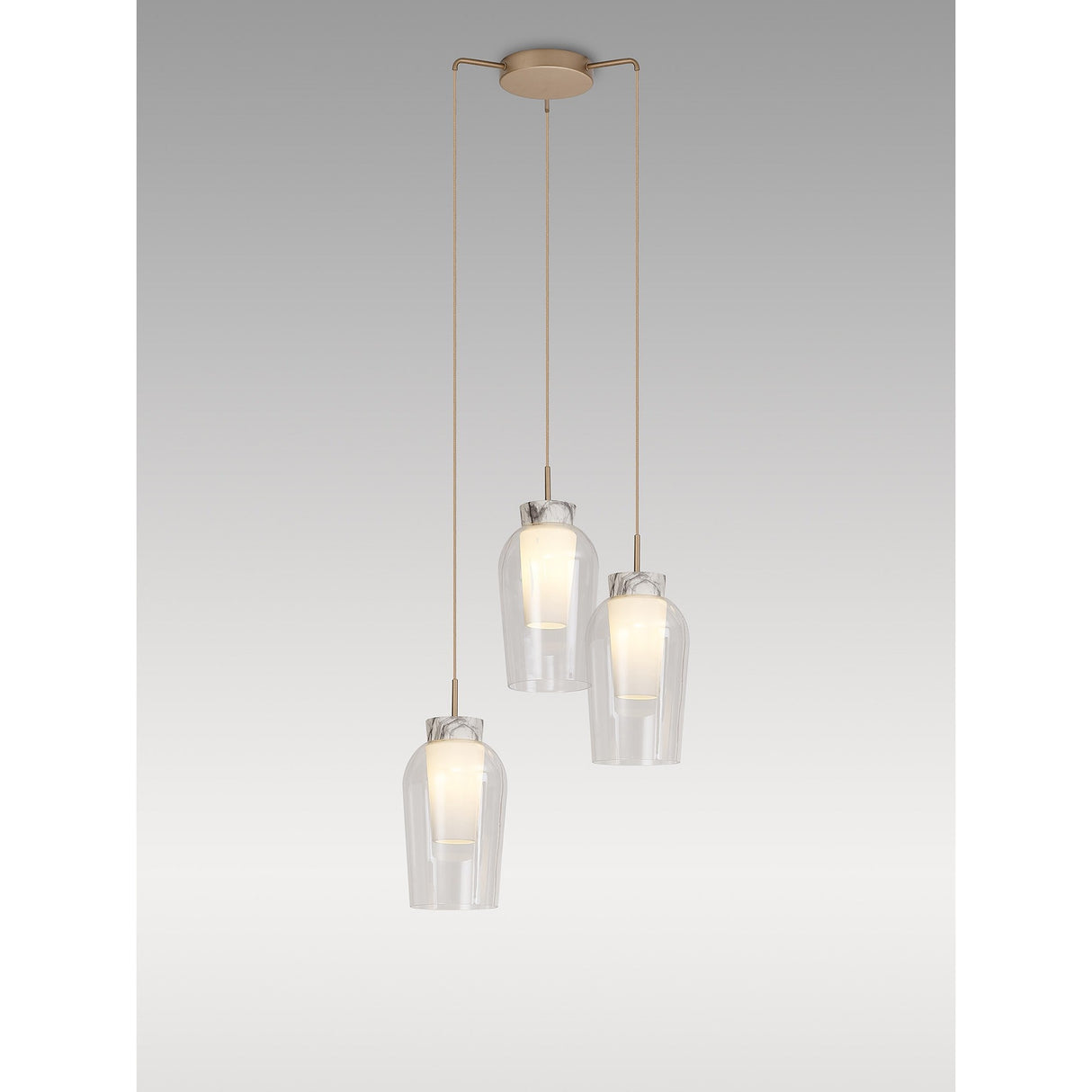 Nora 3 Light Frosted Glass Cluster Pendant Light - Gold & White