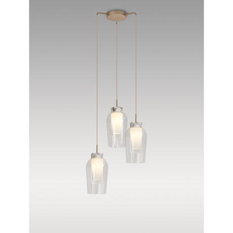 Nora 3 Light Frosted Glass Cluster Pendant Light - Gold & White