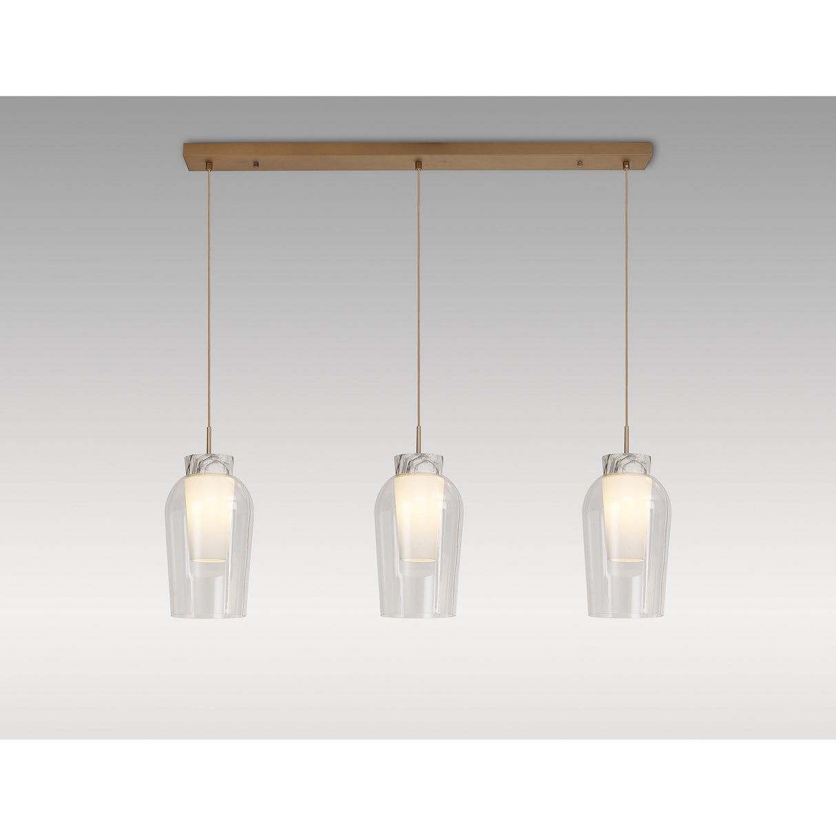 Nora 3 Light Glass Bar Pendant Light - Gold & White & Frosted