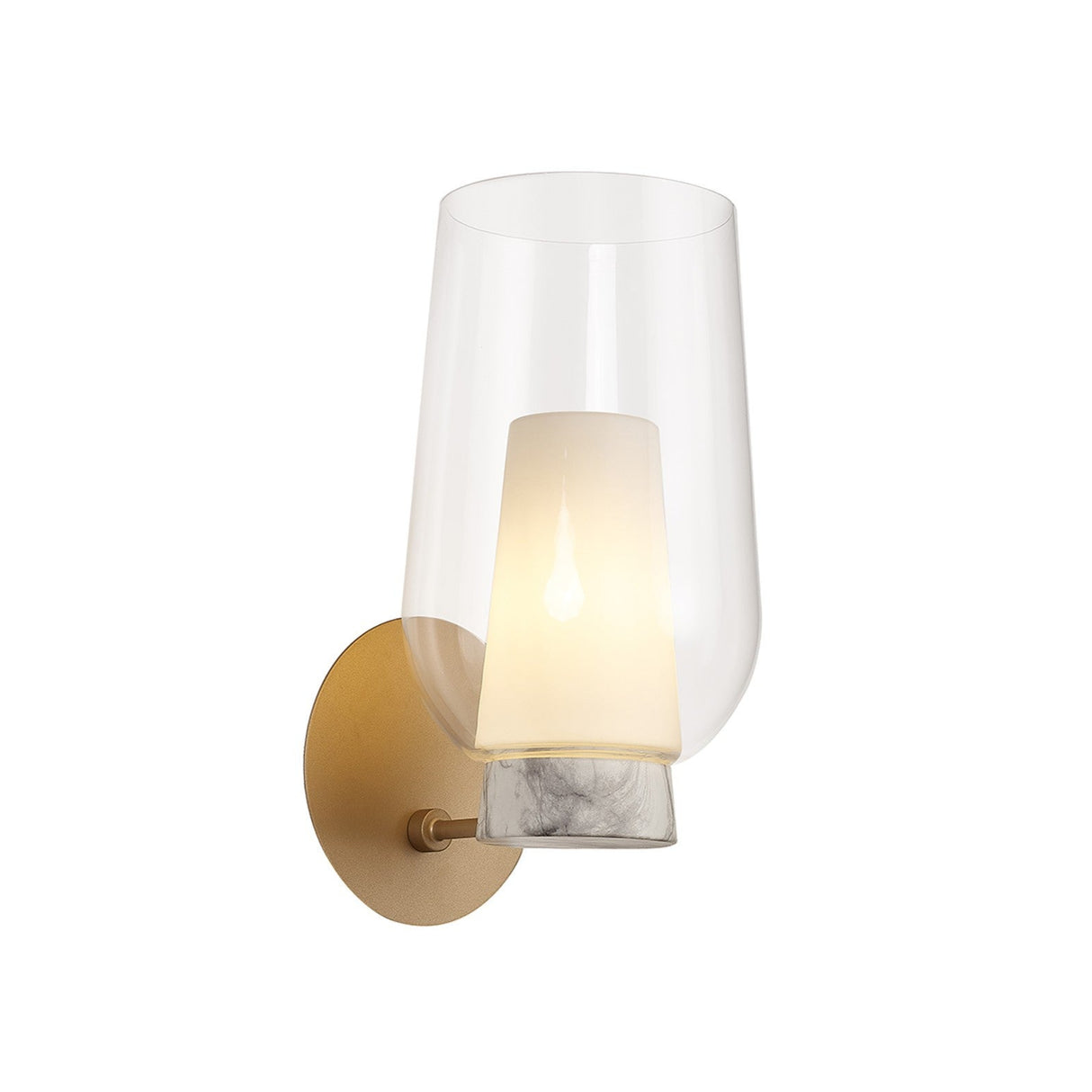 Nora 1 Light Glass Wall Light - Gold/White