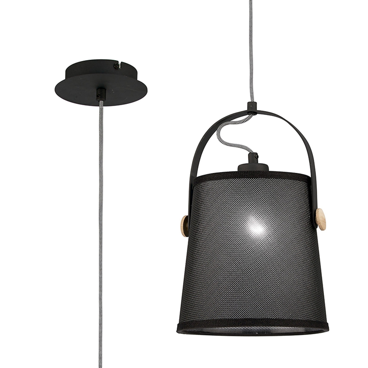 Nordica 20cm 1 Light Pendant Light - Black & Beech With Black Shade