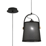 Nordica 20cm 1 Light Pendant Light - Black & Beech With Black Shade