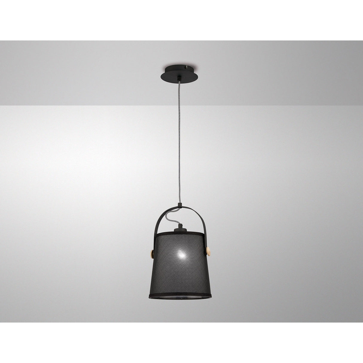 Nordica 20cm 1 Light Pendant Light - Black & Beech With Black Shade