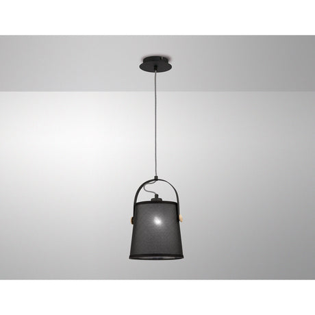 Nordica 20cm 1 Light Pendant Light - Black & Beech With Black Shade