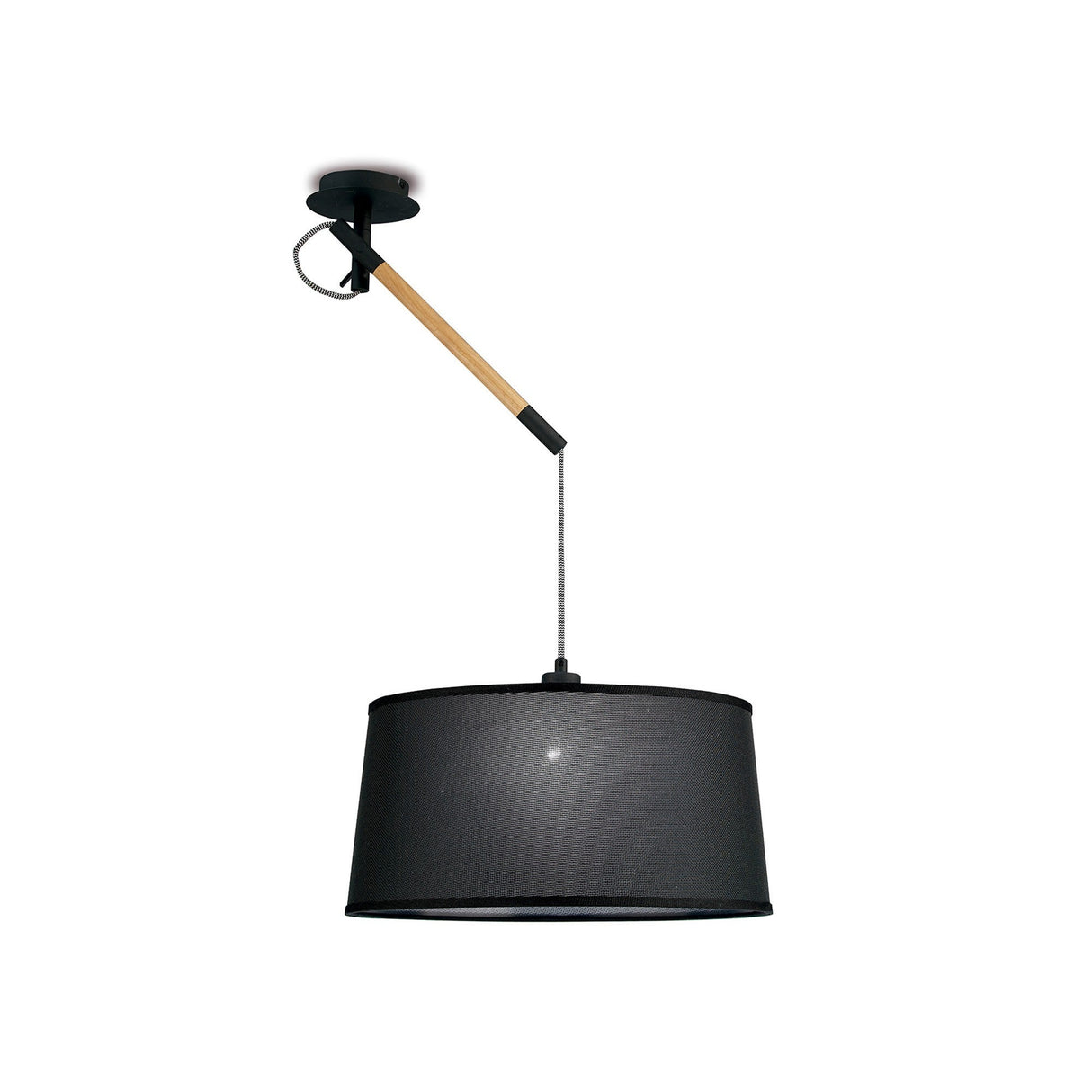 Nordica 1 Light Pendant Light - Black & Beech With Black Shade