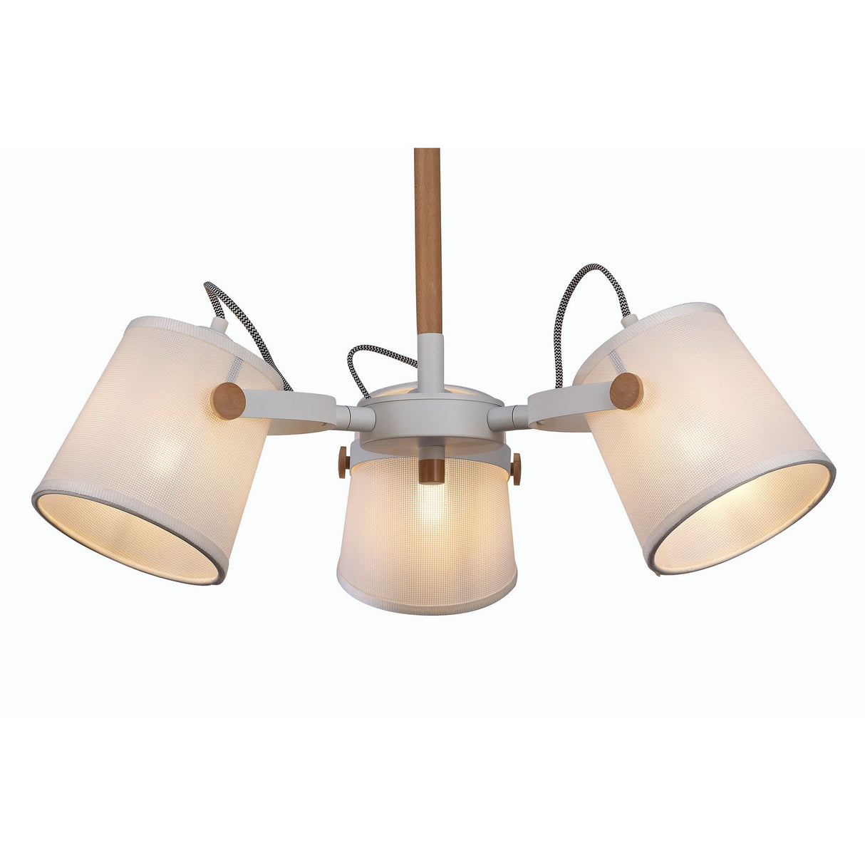 Nordica II 62cm 3 Light Chandelier - Beech With White Shades