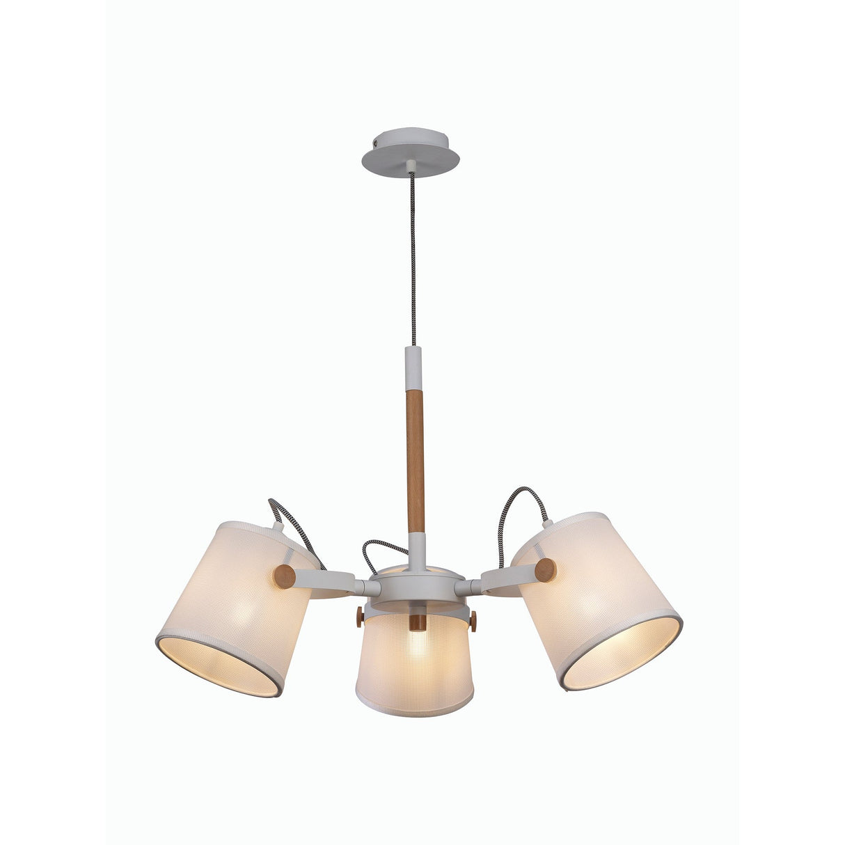 Nordica II 62cm 3 Light Chandelier - Beech With White Shades