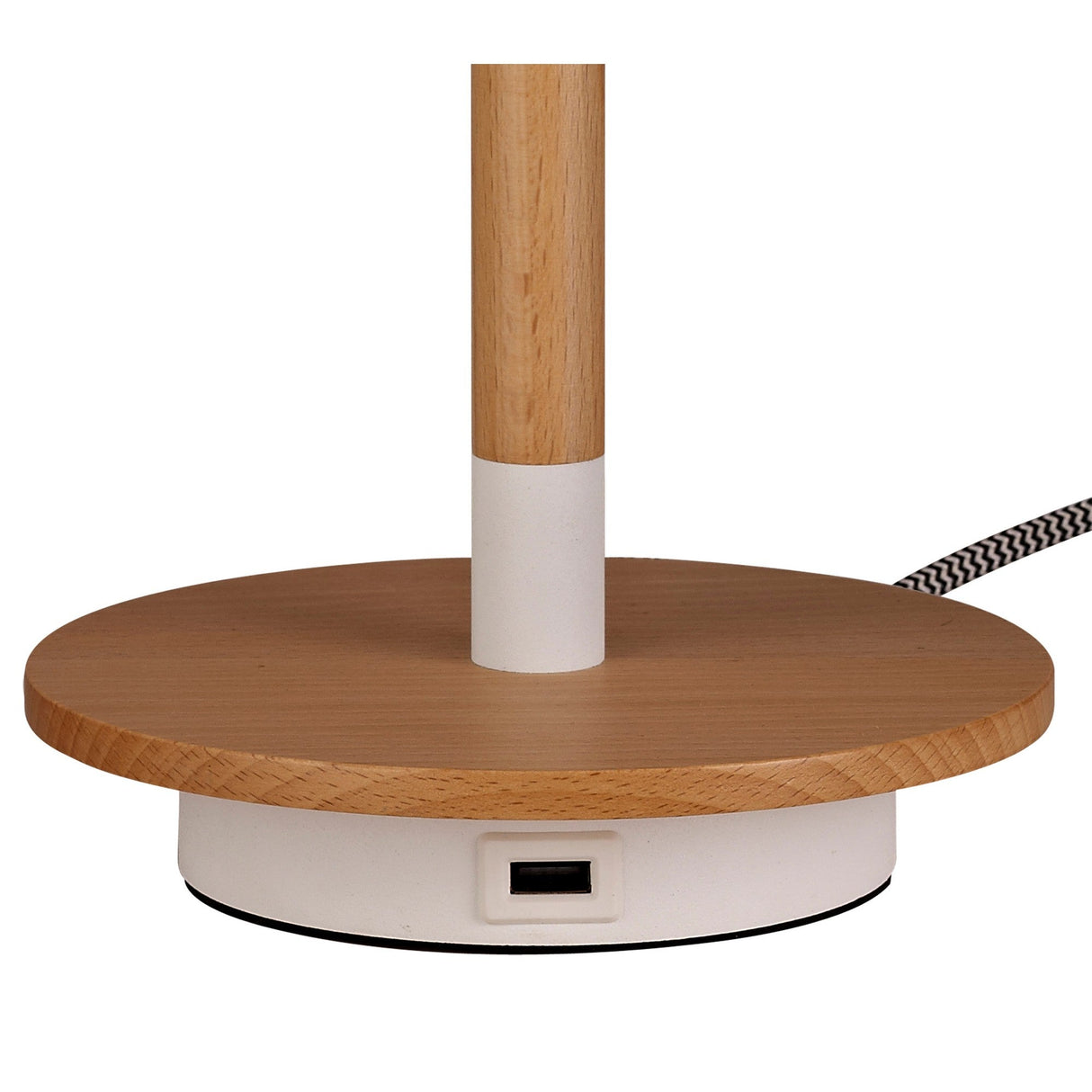 Nordica II Table Lamp With USB Socket - White/Beech With White Shade