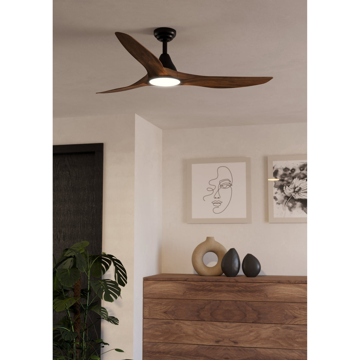 Norette Ceiling Fan with Light - Black & Walnut