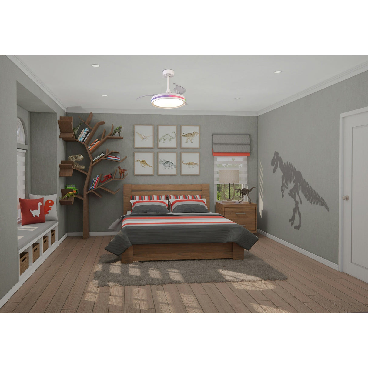 North RGB CCT Dimmable LED Ceiling Retractable Fan Light With Remote Control - White