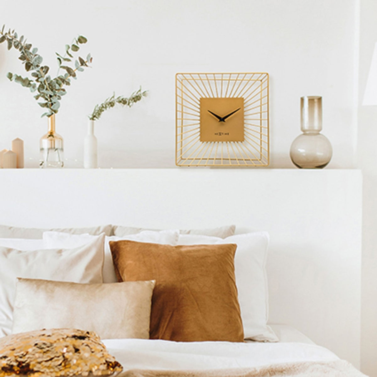 Square Metal Table or Wall Clock 25cm x 25cm x 12cm - Gold