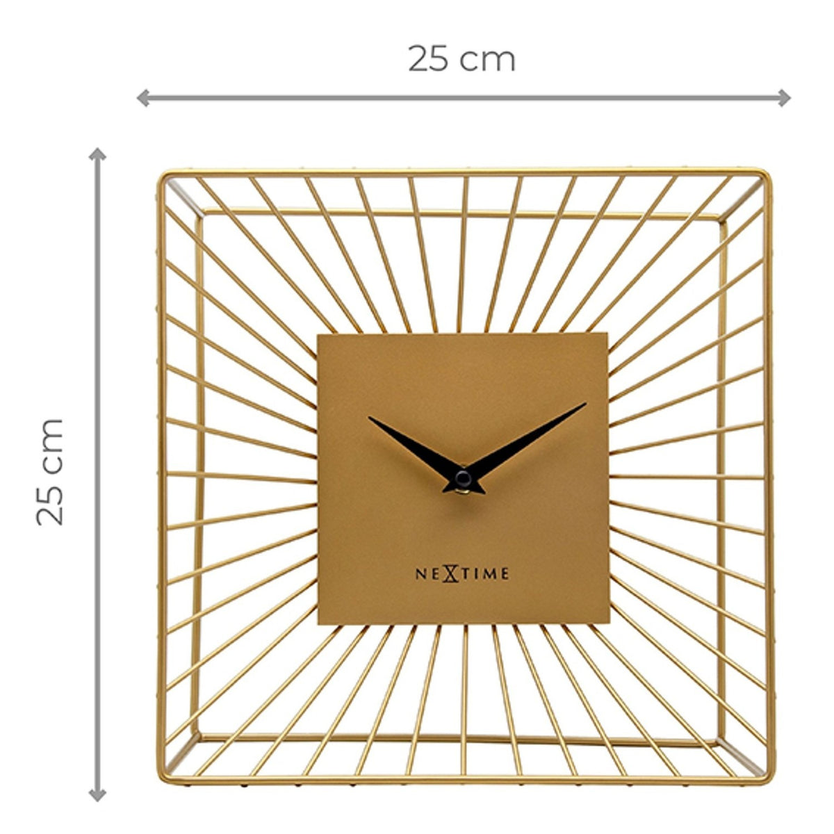 Square Metal Table or Wall Clock 25cm x 25cm x 12cm - Gold