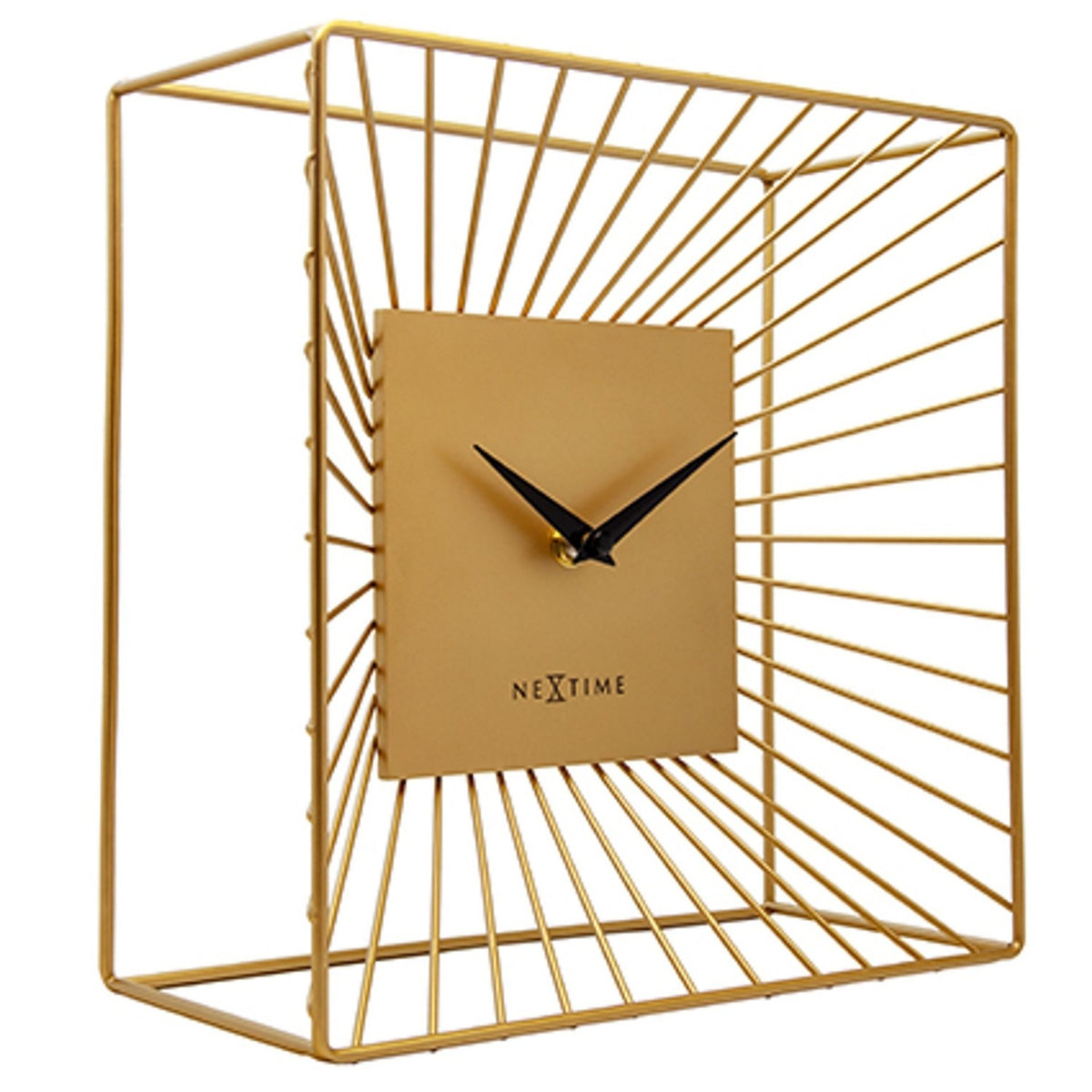 Square Metal Table or Wall Clock 25cm x 25cm x 12cm - Gold