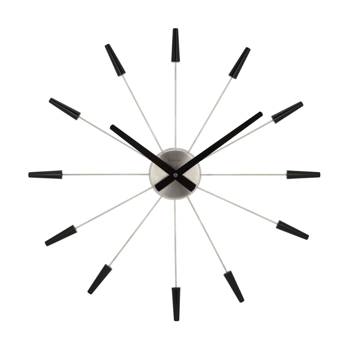 Plug Inn Spoke Metal Wall Clock with Silver Hub 58cm - Black