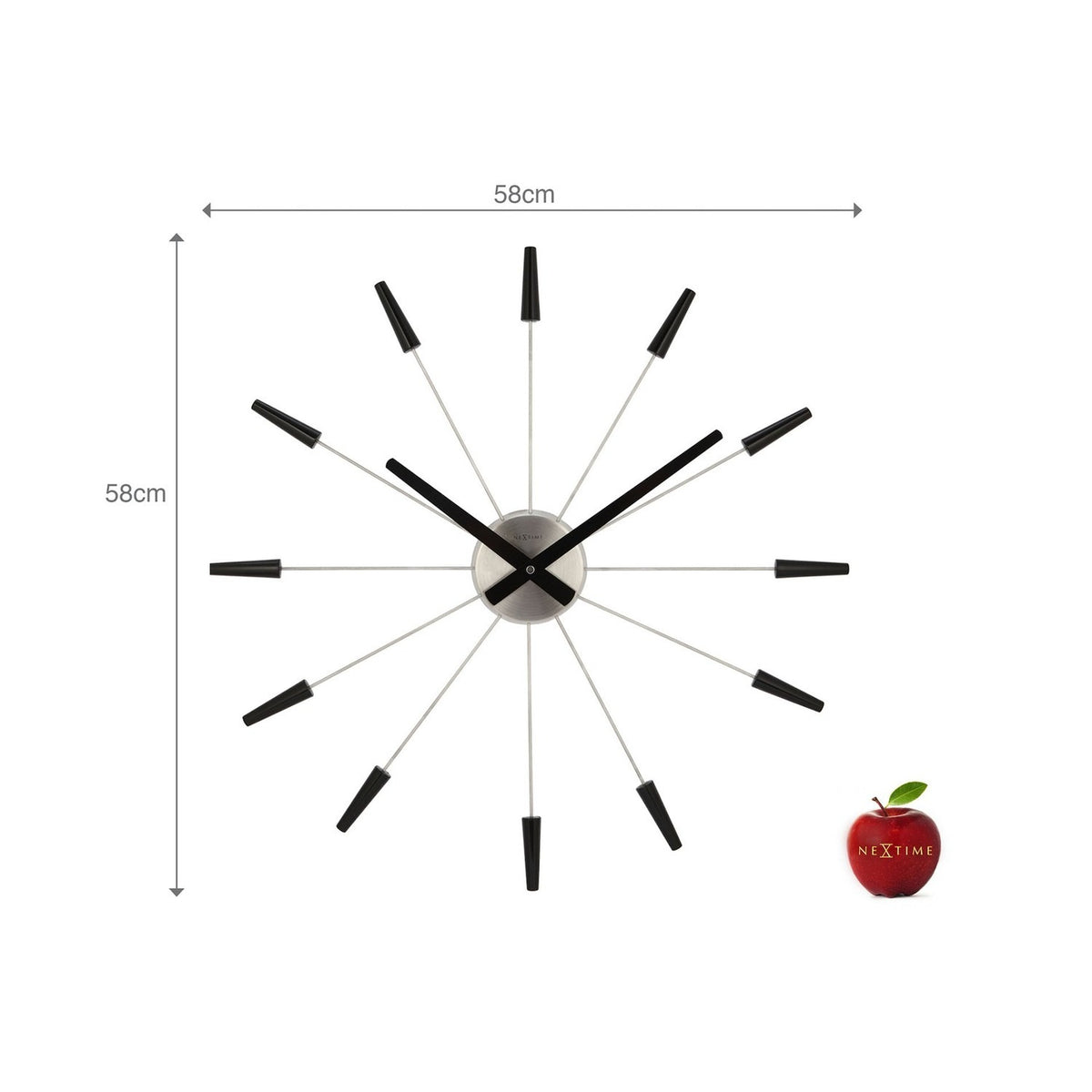 Plug Inn Spoke Metal Wall Clock with Silver Hub 58cm - Black