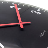 Close-up of the Duomo Domed Glass Wall Clock, 50cm, with a black face, white numerals, and red hands, showing the curved glass dome and "NeXtime" logo.