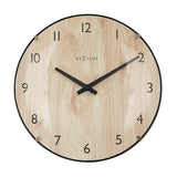 Edge Wood Mini Table or Wall Clock, 20cm round, light wood grain face with black numerals, slim black rim and black hands, on a plain white background.